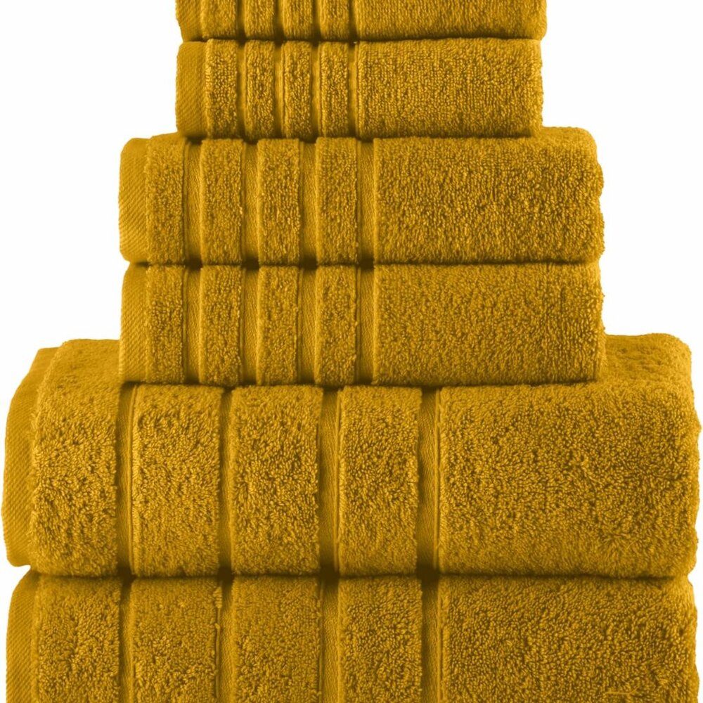 4 Lines Viscose Stripe 6-Piece Towel Set - 100% Turkish Cotton, Super Absorbent